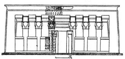 Храмы Древнего Египта. Храм Дендера. Гипостильный зал замыкается со стороны двора колоннадой вместо сплошной стены