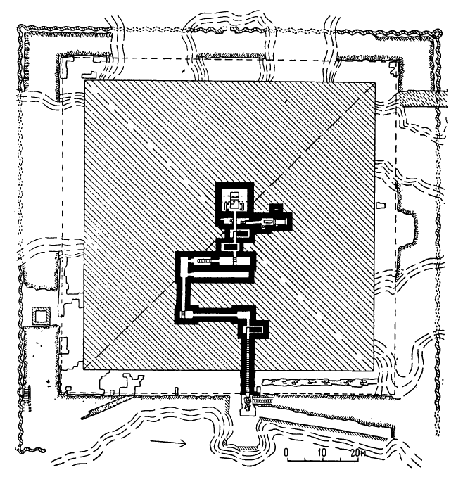 Саккара. План пирамиды Среднего царства с указанием расположения гробницы