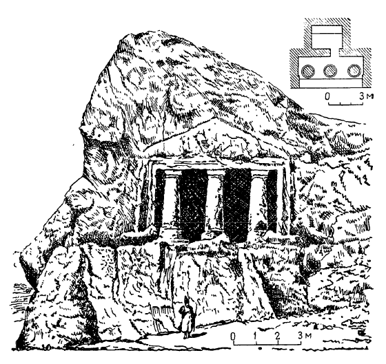 Пафлагония. Скальная гробница в Гамбаркайя. Фасад. План