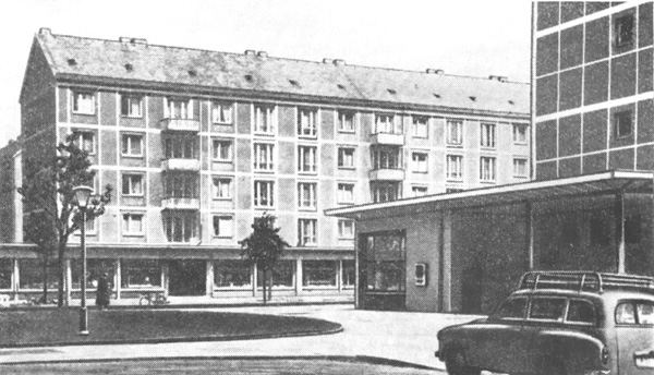 Дрезден. Крупнопанельные жилые дома на Боргсбергштрассе. 1956—1959 гг. Архит. В. Хенш. Общий вид