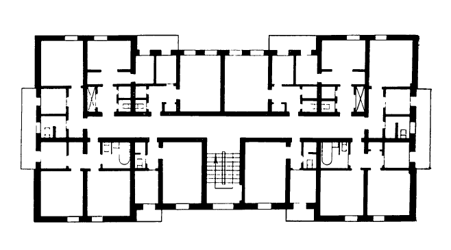 Хамхын. Типовой многоэтажный односекционный дом середины 50-х гг. План