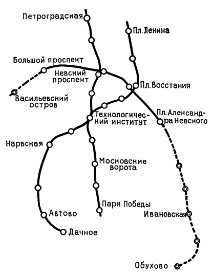 Ленинград. Схема метрополитена. 1955 г.