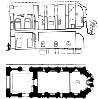 Церковь-усыпальница Бачковского монастыря. 11 век. Продольный разрез и план
