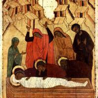 Положение во гроб. Икона, по преданию, происходящая из Каргополя. Конец 15 века. Москва, Третьяковская галерея