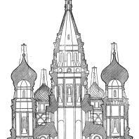 Собор Покрова на рву (храм Василия Блаженного) в Москве. Поперечный разрез