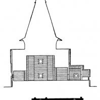 Никольская церковь в Панилове Архангельской области. 1600 г. Продольный разрез и план