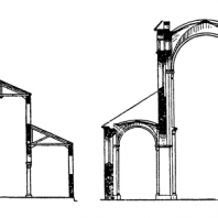 Поперечный разрез дороманской базилики (слева) и романского храма