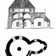 Церковь св. Николая на острове Борнхольм. Около 1200 г. Продольный разрез и план