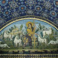 Добрый пастырь с овцами. Мозаика мавзолея Галлы Плацидии в Равенне. Середина 5 век