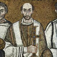 Архиепископ Максимиан. Фрагмент мозаики «Император Юстиниан со свитой» церкви Сан Витале в Равенне