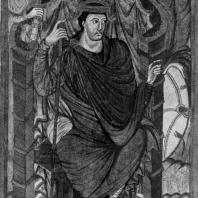 Король Лотарь. Миниатюра Евагелия Лотаря. Из Тура; около 840 г. Париж, Национальная библиотека