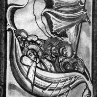 Буря на Генисаретском озере. Миниатюра Кодекса аббатисы Гитды фон Мешеде. Около 1030 г. Дармштадт, библиотека