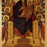 Чимабуэ. Мадонна на троне с младенцем и святыми. Конец 14 века. Флоренция, Уффици