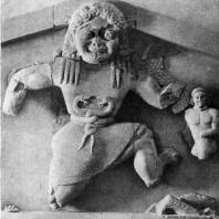 Медуза. Рельеф фронтона храма Артемиды на острове Корфу. Известняк. Около 590 г. до н. э. Корфу. Музей