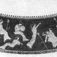 Дионис и его свита. Роспись лекифа. Около 430 г. до н. э. Берлин