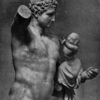 Пракситель. Гермес с Дионисом. Фрагмент. Мрамор. Середина 4 в. до н. э. Олимпия. Музей
