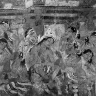 Дворцовая сцена. Фрагмент росписи пещерного храма № 1 в Аджанте. 6 в. н. э.