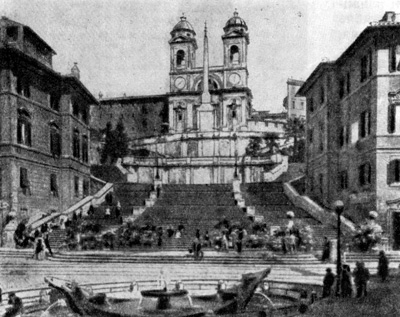 Барокко в архитектуре Италии. Рим. Испанская лестница, ведущая к церкви Санта Тринита деи Монти, 1725 г., Спекки и де Санктис