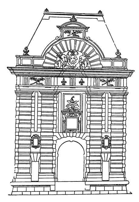 Архитектура Франции. Париж. Ворота Сент-Оноре, до 1626 г., С. де Бросс и Ш. дю Ри (проект не осуществлен)