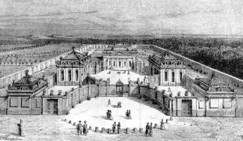 Архитектура Франции. Версаль: Фарфоровый Трианон (Трианон-де-Порслен), Л. Лево, гравюра