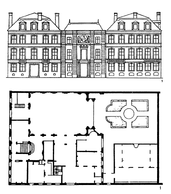 Архитектура Франции. Париж. Отель Эзелен, 1642 г., Л. Лево, план и фасад