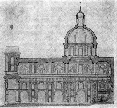 Архитектура Испании: Мадрид. Храм Сан Исидро эль Реаль, 1626—1651 гг., Ф. Баутиста. Продольный разрез