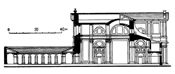 Архитектура Испании: Вальядолид. Собор., конец XVI — начало XVII в., нижняя часть, проект X. де Эррера; в 1729 г. А. Чурригера построил верхний ярус. Разрез