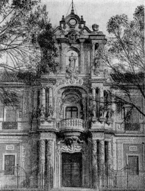 Архитектура Испании: Севилья. Дворец Сан Тельмо, 1682—1796 гг., портал — Л. Фигероа (1775—1796 гг.). Фрагмент фасада