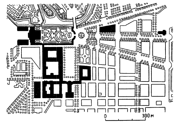 Архитектура Испании: Аранхуэс. Королевский дворец, 1727—1768 гг., Т. Ардеманс, Л. Брашелье, Г. Веласкес и др. Генплан