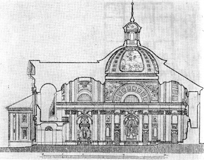 Архитектура Испании: Мадрид. Храм Сан Марко, 1749—1753 гг., В. Родригес. Продольный разрез