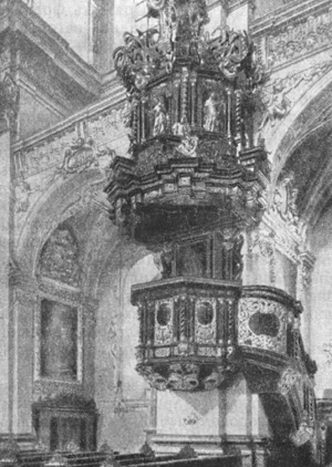 Архитектура Австрии: Линц. Интерьер Старого собора, бывш. церкви иезуитов, 1669—1678 гг., кафедра — около 1680 г.
