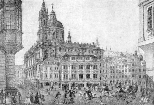 Архитектура Чехии: Прага. Малостранская площадь (гравюра В. Морштадта, 1830)