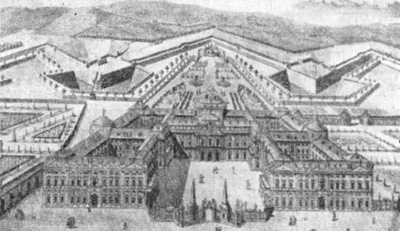 Архитектура Германии: Вюрцбург. Дворец, 1722—1744 гг., И. Б. Нейманн. Гравюра XVIII в.