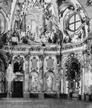 Архитектура Германии: Вюрцбург. Дворец, И. Б. Нейманн: 3 — Кайзерзаль, фрески Дж. Б. Тьеполо, 1749—1753 гг.