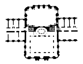 Архитектура Германии: Поммерсфельден. Дворец. План центральной части дворца с лестничным залом, 1711-1718 гг., И. Динценхофер; стук - Д. Шенк