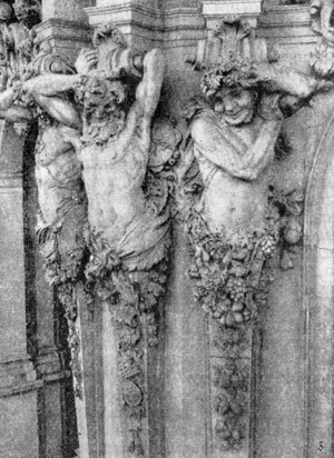Архитектура Германии: Дрезден. Цвингер, М. Д. Пёппельманн: 3 — гермы овального павильона, скульптура — Б. Пермозер