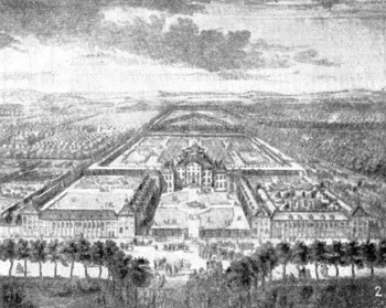 Архитектура Голландии: Загородные дома: 2 — Апельдорн, дворец Лoo, начат в 1685 г., Я. Роман и Д. Маро, вид с птичьего полета