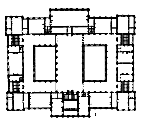 Архитектура Голландии: Амстердам, ратуша, 1648—1665 гг., Я. ван Кампен, план 1-го этажа