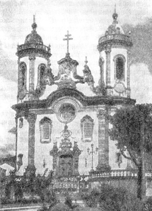 Архитектура Латинской Америки: Сан-Жуан-дел-Рей, церковь Франциска Ассизского, Алейжадинью, 1774—1810 гг., фасад
