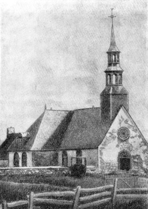 Архитектура Канады: Остров Орлеан (Квебек). Церковь св. Лаврентия, 1695 г. Фасад перестроен в 1708 г., Ж. Майу, колокольня перестроена в 1709 г., Ж. Шабо