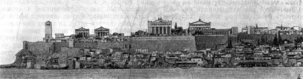 Архитектура Древней Греции. Селинунт. Общая панорама со стороны моря (реконструкция)