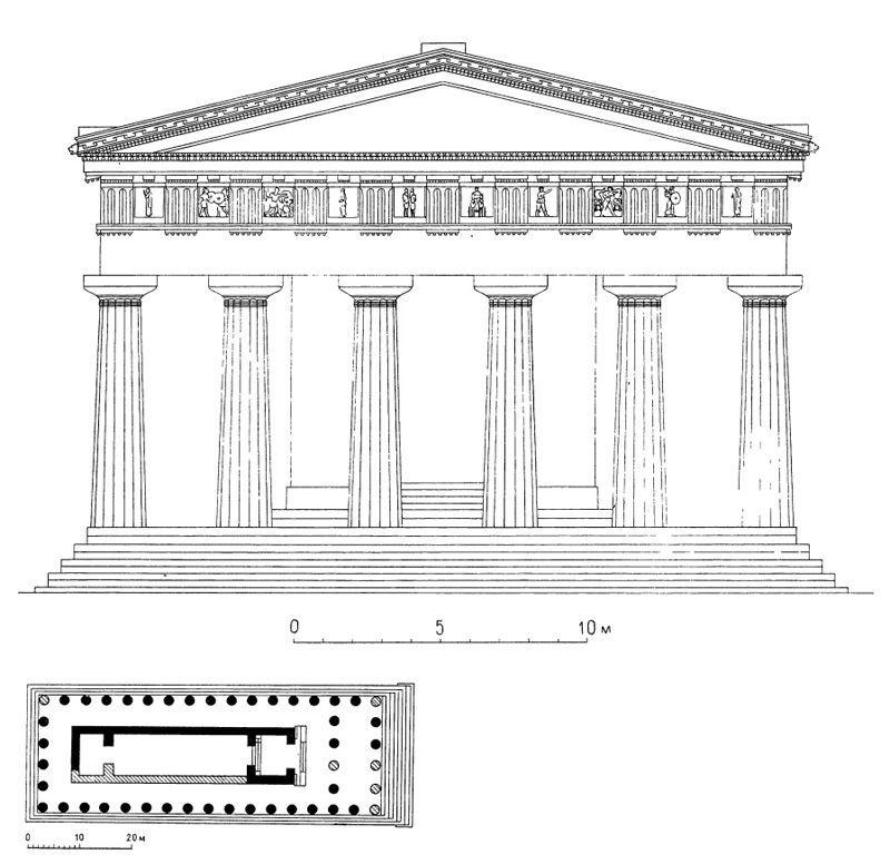 Архитектура Древней Греции. Селинунт. Храм С. Фасад (реконструкция), план