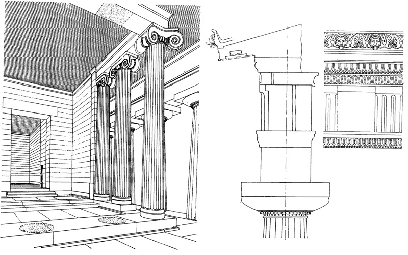 Архитектура Древней Греции. Посейдония. Храм Афины. Пронаос (по реконструкции Краусса), верхняя часть ордера наружной колоннады