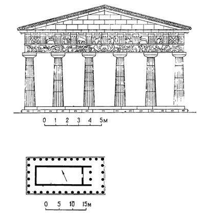 Архитектура Древней Греции. Ассос. Храм, около 560 г. до н. э. Фасад, план