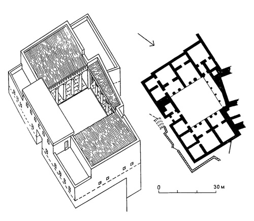Архитектура Древней Греции. Лариса. Дворец, около 350 г. до н.э. Пример формирования жилища перистильного типа