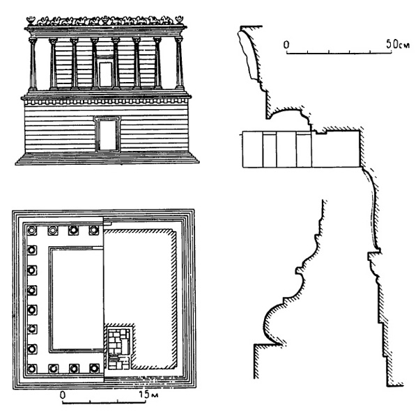 Архитектура Древней Греции. Гробница в Белеви. План, фасад, детали ордера