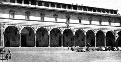 Архитектура эпохи Возрождения в Италии: Флоренция. Воспитательный дом. Фасад с площади Сантиссима Аннунциата