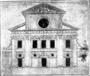 Архитектура эпохи Возрождения в Италии: Милан. Церковь Санта Мария прессо Сан Сатиро. Рисунок фасада церкви Браманте