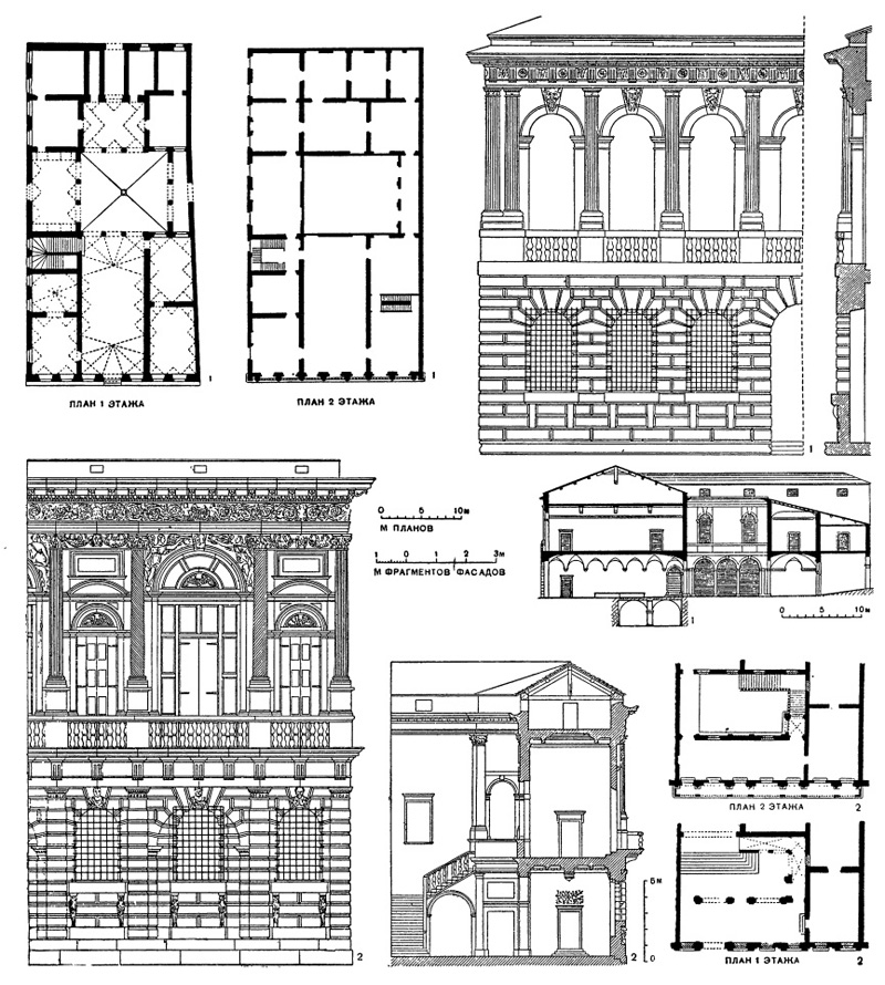 Архитектура эпохи Возрождения в Италии: Верона. Микеле Санмикели: 1 — палаццо Помпеи, 1531 г.; 2— палаццо Бевилаква, 1531 г.