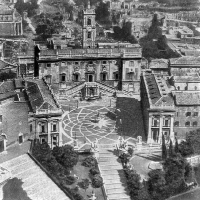Архитектура эпохи Возрождения в Италии: Рим. Общий вид площади Капитоия (слева лестница, ведущая к церкви Санта Мария дельи Арачели)